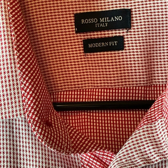 Rosso Milano Elegant Men's Red Button Up Dress Shirt - Picture 6 of 7